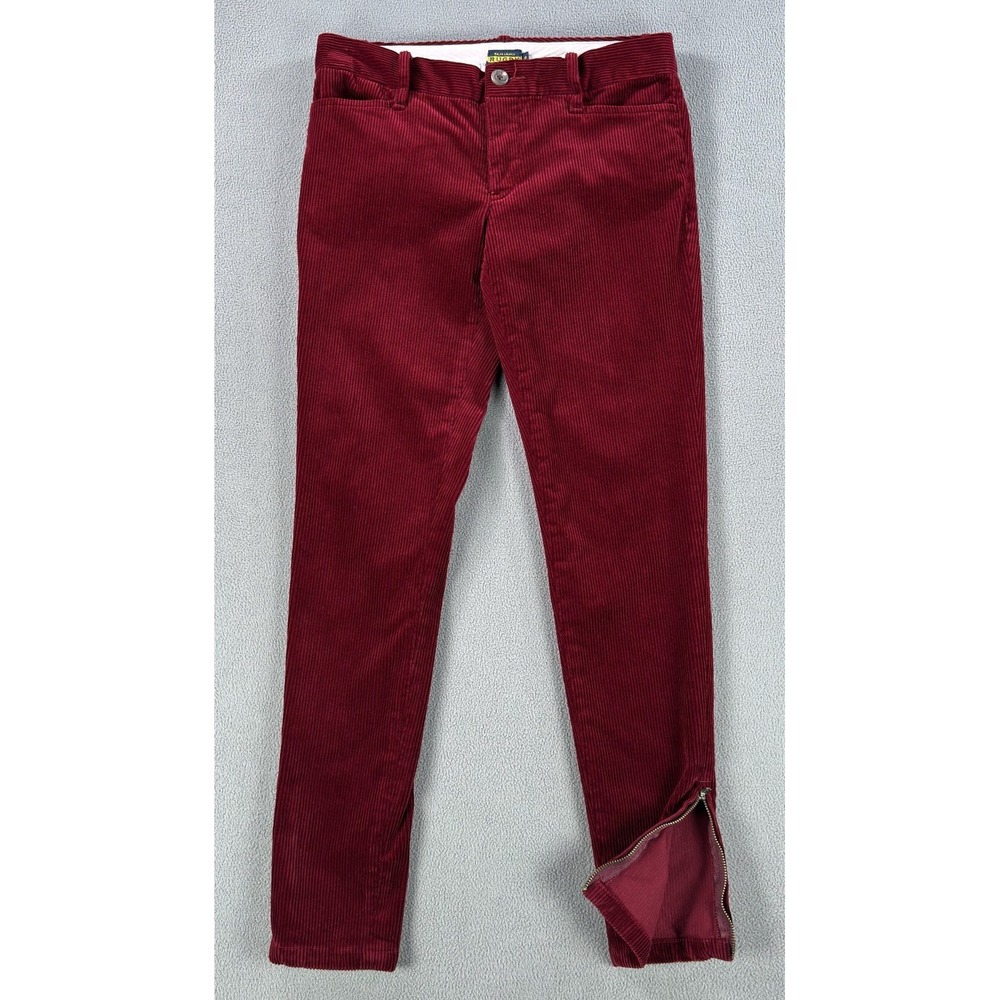 Ralph Lauren Rugby Pants Womens Size 0 Red Corduroy Ankle Zip Prep Americana